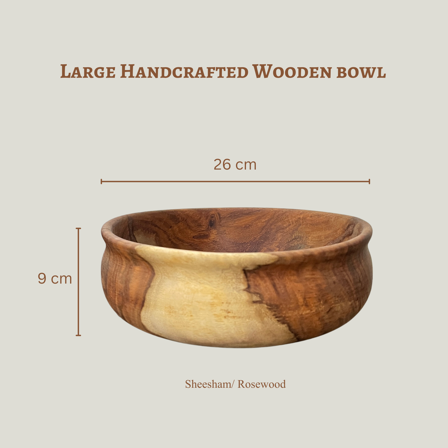 Large Handcrafted Wooden bowl : Wooden Shessham bowl : Rustic Kitchen and Dining Decor