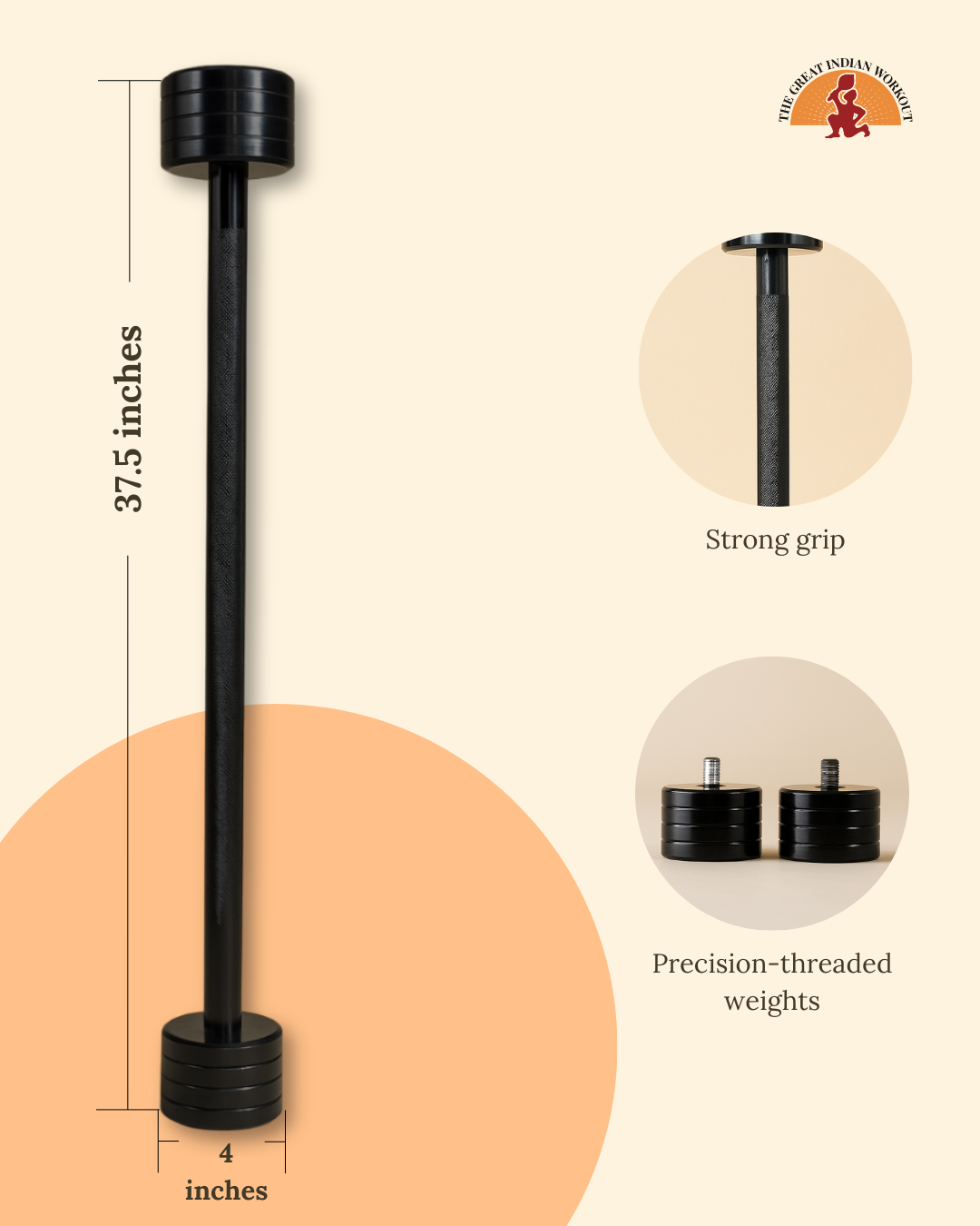 Steel Mace x Barbell (Extendable Steel Mace 5kg with attachable weights of 5kg + 5kg)