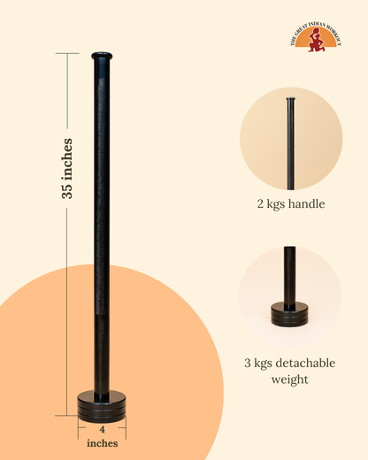 Steel Mace x Barbell (Extendable Steel Mace 5kg with attachable weights of 5kg + 5kg)