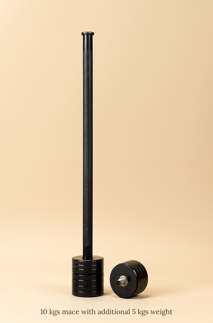 Steel Mace x Barbell (Extendable Steel Mace 5kg with attachable weights of 5kg + 5kg)