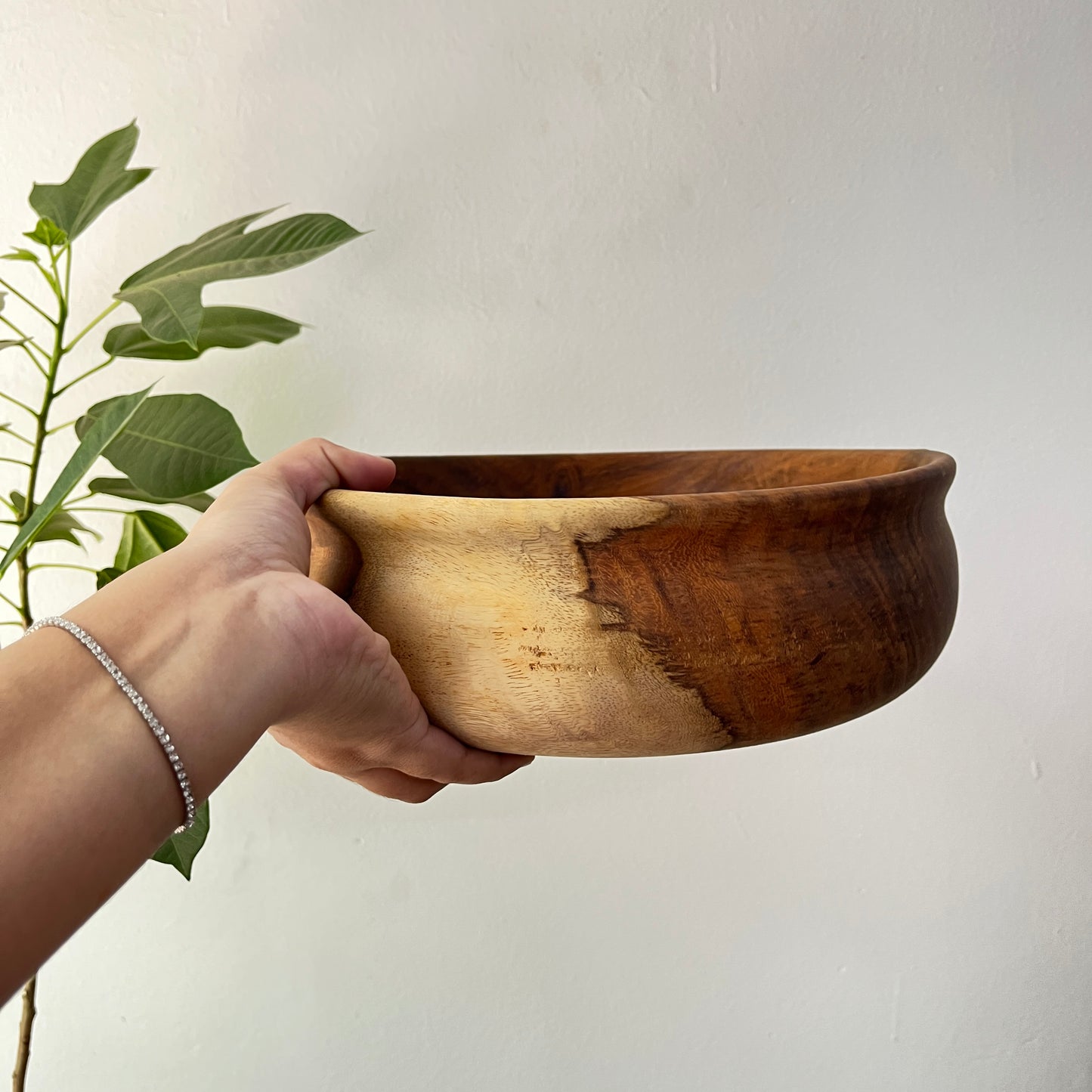 Large Handcrafted Wooden bowl : Wooden Shessham bowl : Rustic Kitchen and Dining Decor